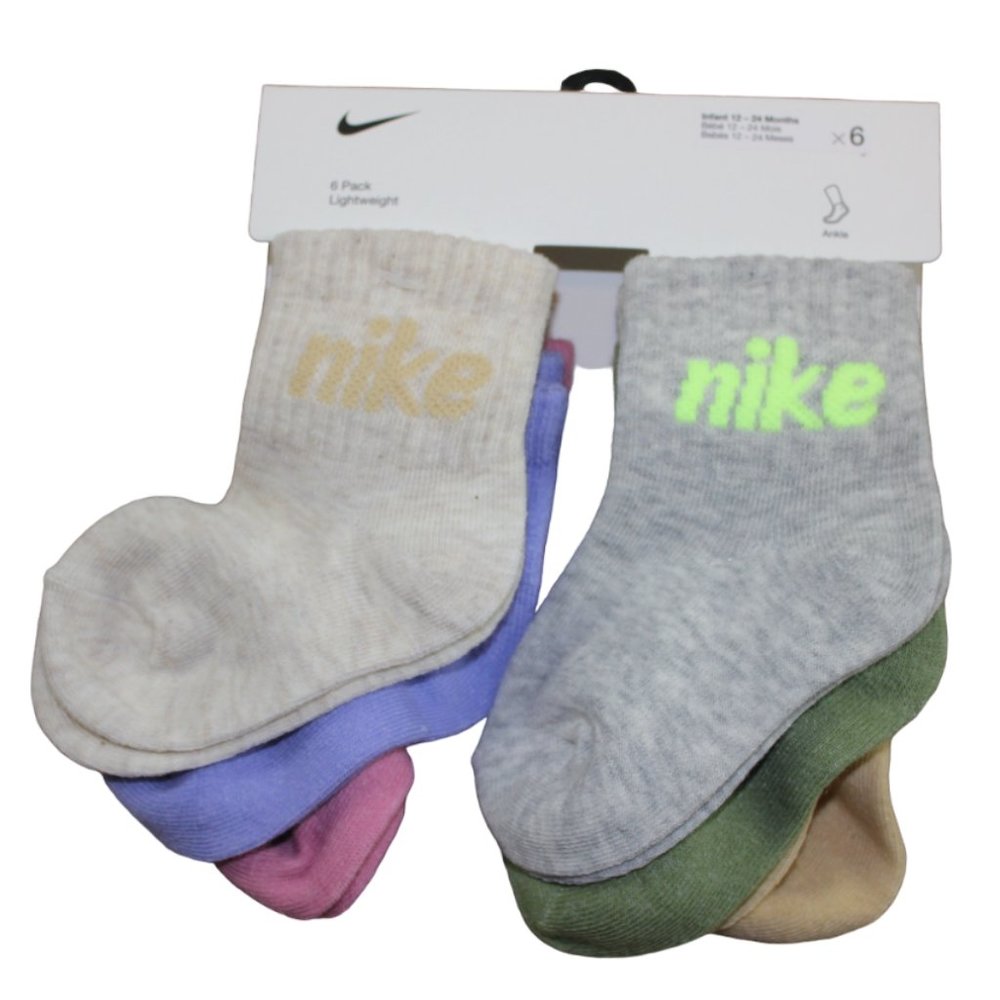 Nike Ankle Socks Lightweight 6-Pack Infant Baby Girls 12-24 Months Gray Pink NWT